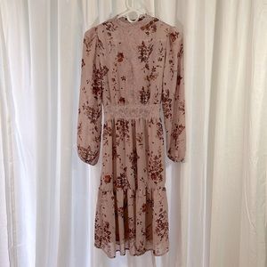 Dusty Rose Floral Tea Length Dress Size XS